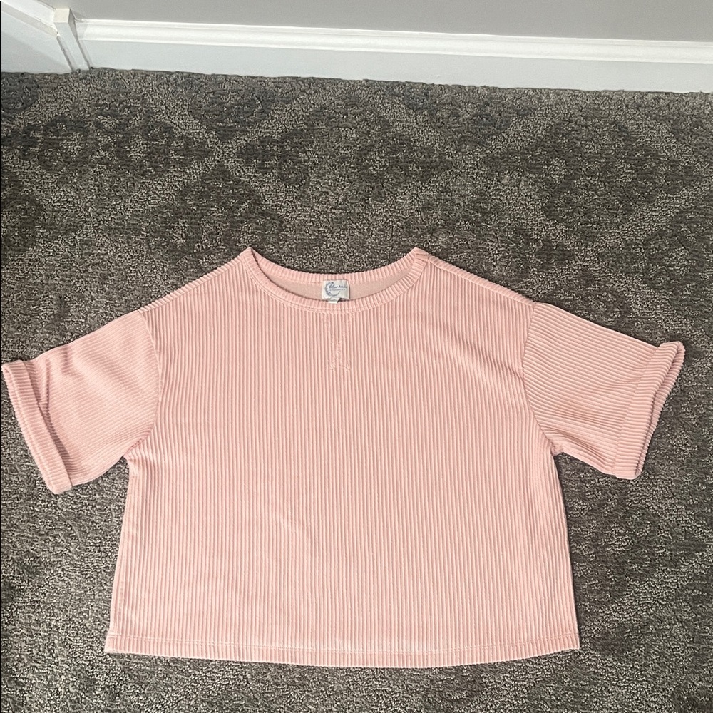 Blue Rain Soft Pink Ribbed Top